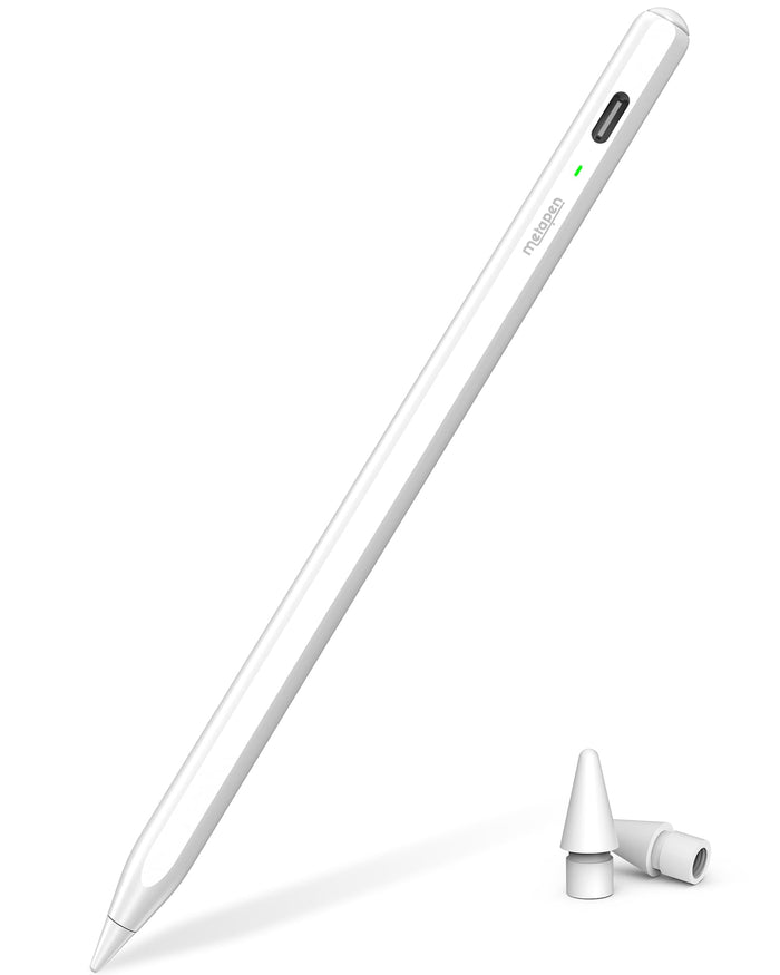 Metapen Air 8 — white stylus, diagonal product view with two spare tips