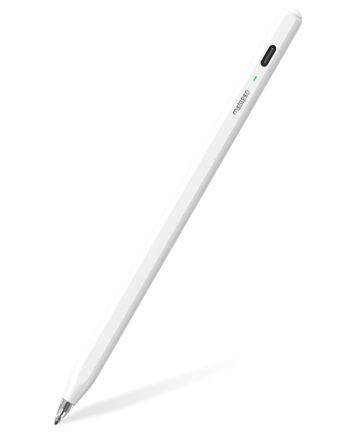 White Metapen Air 8 Pro stylus, angled with the tip facing down-left.